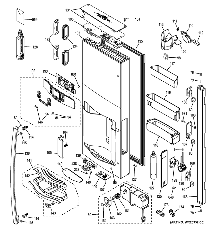 DISPENSER DOOR Diagram and Parts List for PFE27KSDBSS  General Electric Refrigerator