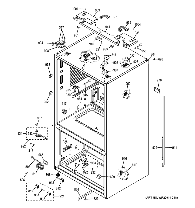 CASE PARTS Diagram and Parts List for PFE27KSDBSS  General Electric Refrigerator
