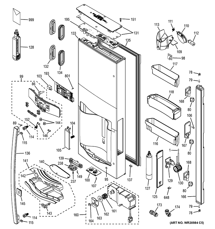 DISPENSER DOOR Diagram and Parts List for PFE29PSDBSS  General Electric Refrigerator