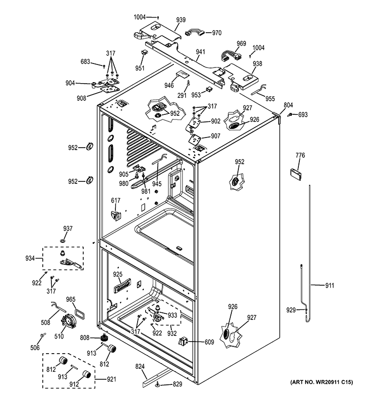CASE PARTS Diagram and Parts List for PFE29PSDBSS  General Electric Refrigerator