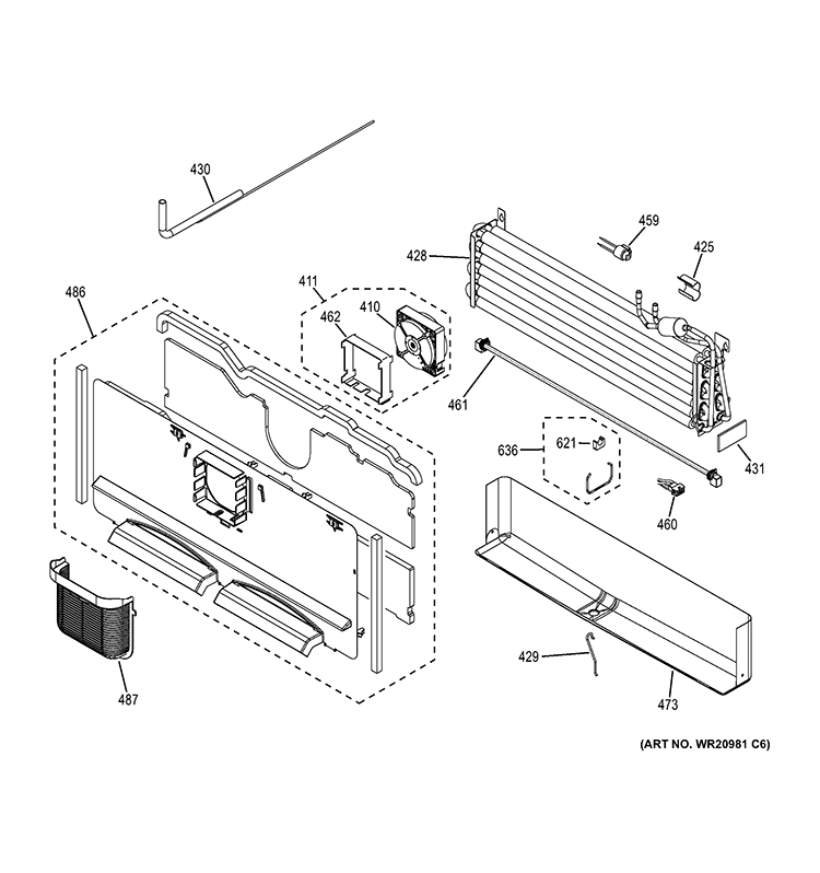 FREEZER SECTION Diagram and Parts List for PWE23KGDABB  General Electric Refrigerator
