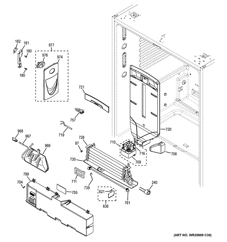 FRESH FOOD SECTION Diagram and Parts List for PWE23KGDABB  General Electric Refrigerator