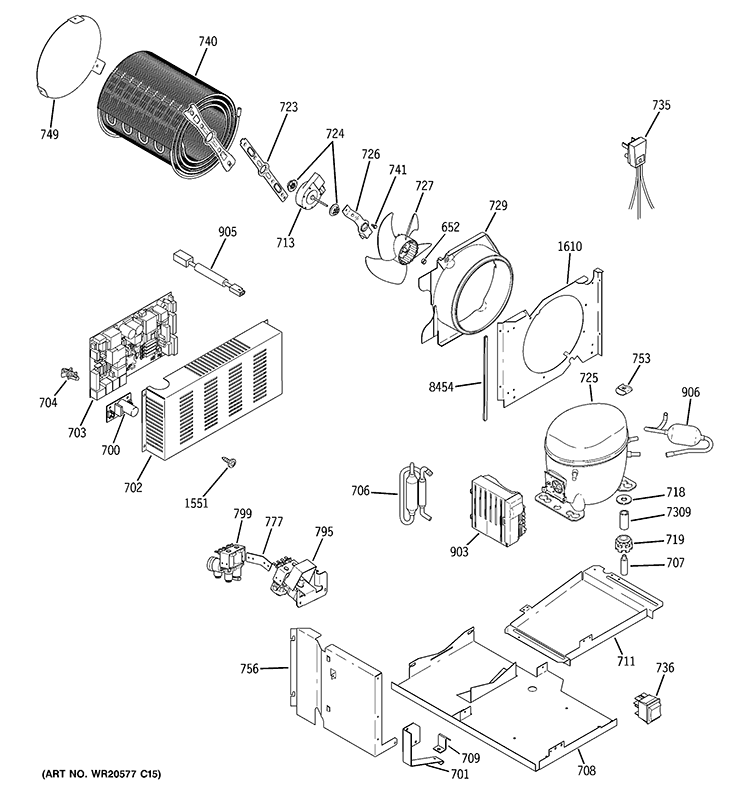 SEALED SYSTEM & MOTHER BOARD Diagram and Parts List for ZISS480DXCSS  General Electric Refrigerator