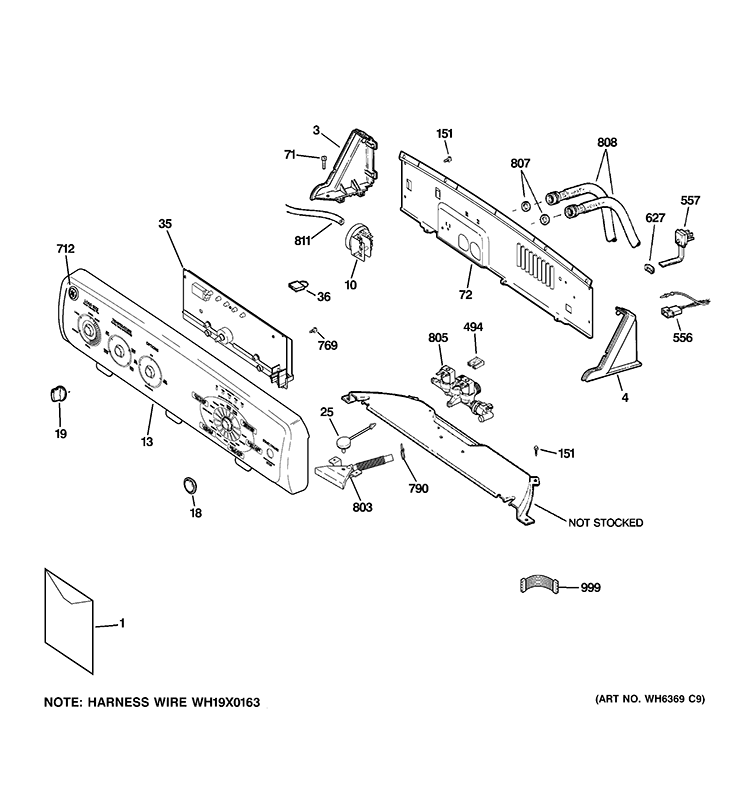 CONTROLS & BACKSPLASH Diagram and Parts List for GCWN4950D1WS  General Electric Washer