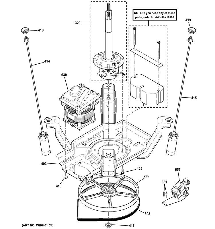 SUSPENSION, PUMP & DRIVE COMPONENTS Diagram and Parts List for GLWN5550D1WW  General Electric Washer