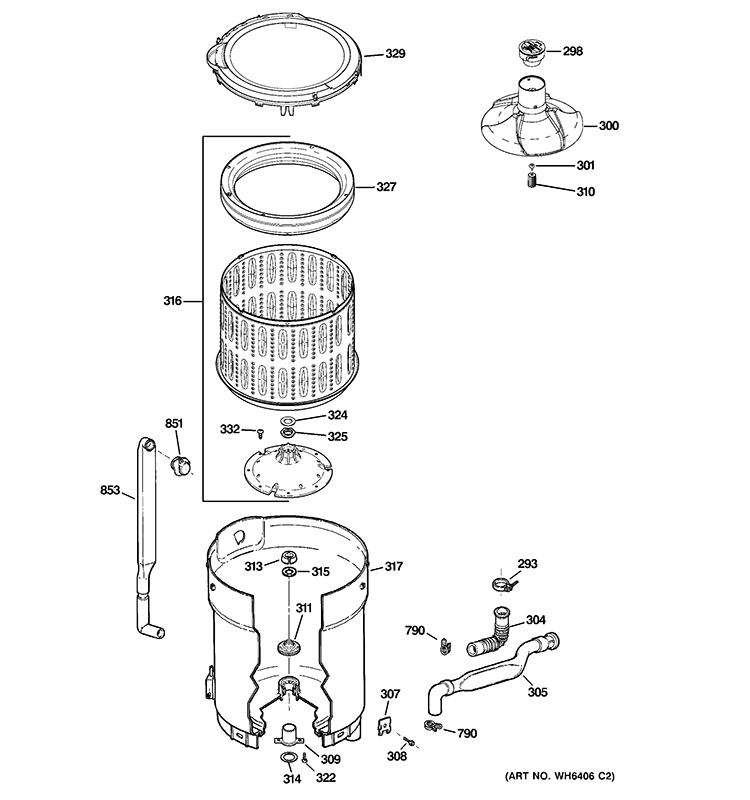 TUB, BASKET & AGITATOR Diagram and Parts List for GRWN5550D1WS  General Electric Washer