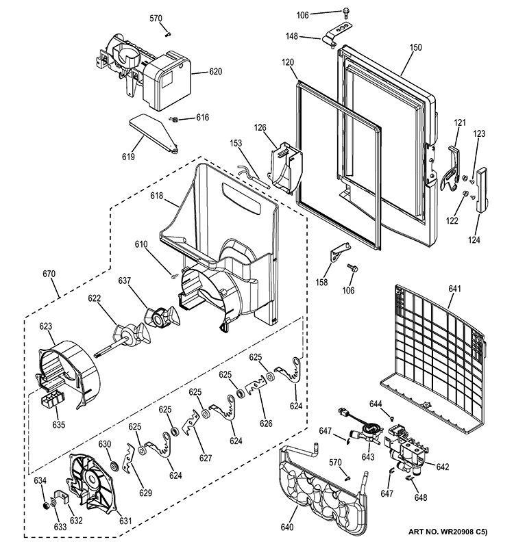 ICE MAKER & DISPENSER Diagram and Parts List for PFE29PSDCSS  General Electric Refrigerator