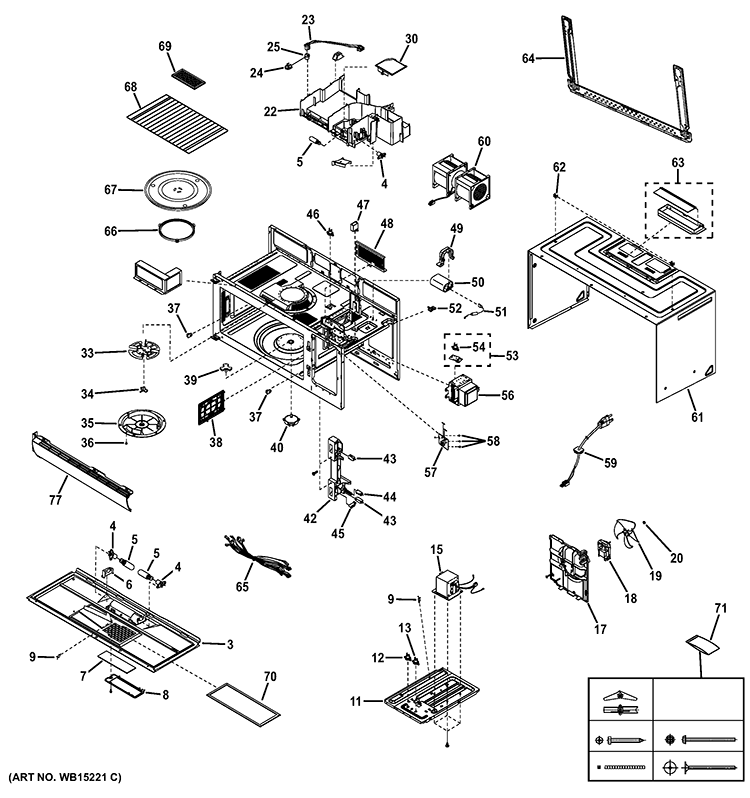 OVEN CAVITY PARTS Diagram and Parts List for JVM6172DF1WW  General Electric Microwave