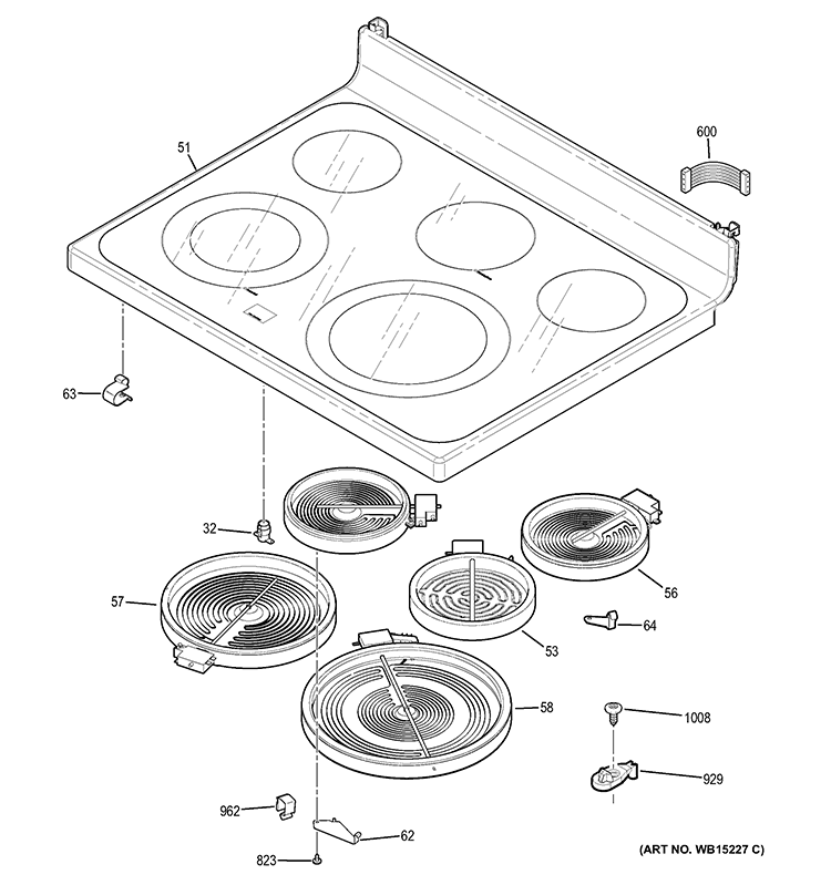 COOKTOP Diagram and Parts List for JB850SF1SS  General Electric Range