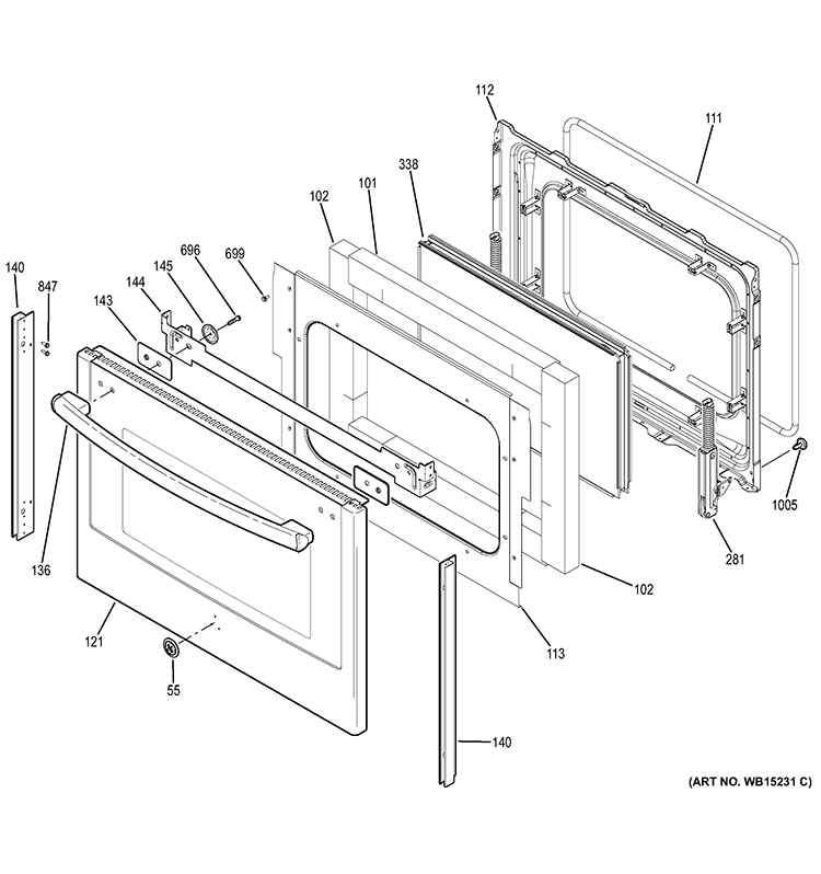LOWER DOOR Diagram and Parts List for JB850SF1SS  General Electric Range