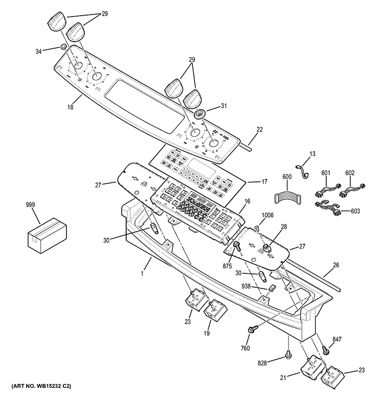 CONTROL PANEL Diagram and Parts List for JS750SF1SS  General Electric Wall Oven