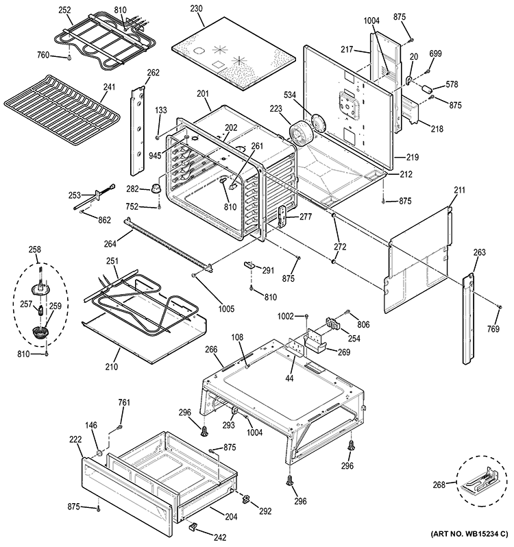 BODY PARTS Diagram and Parts List for JS750SF1SS  General Electric Wall Oven