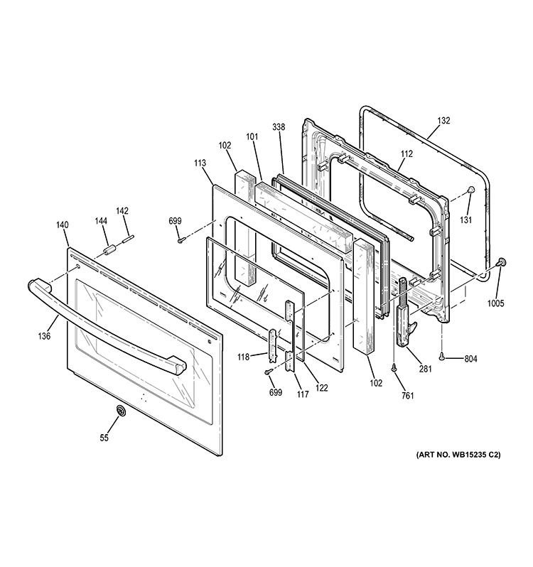 DOOR Diagram and Parts List for JS750SF1SS  General Electric Wall Oven