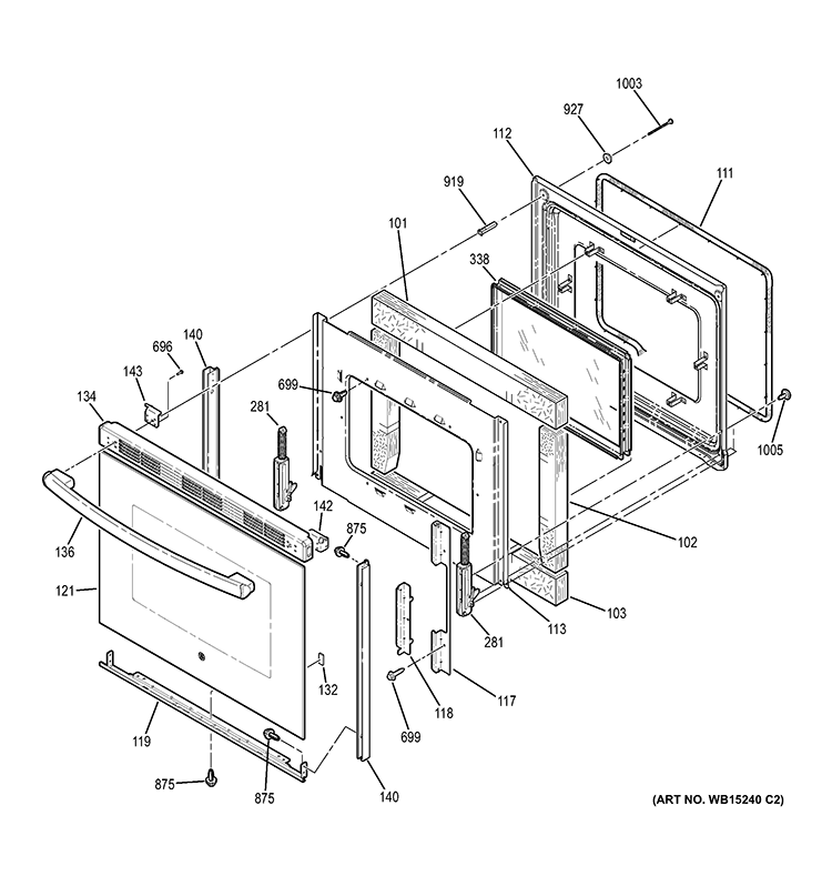 DOOR Diagram and Parts List for JB640DF1CC  General Electric Range