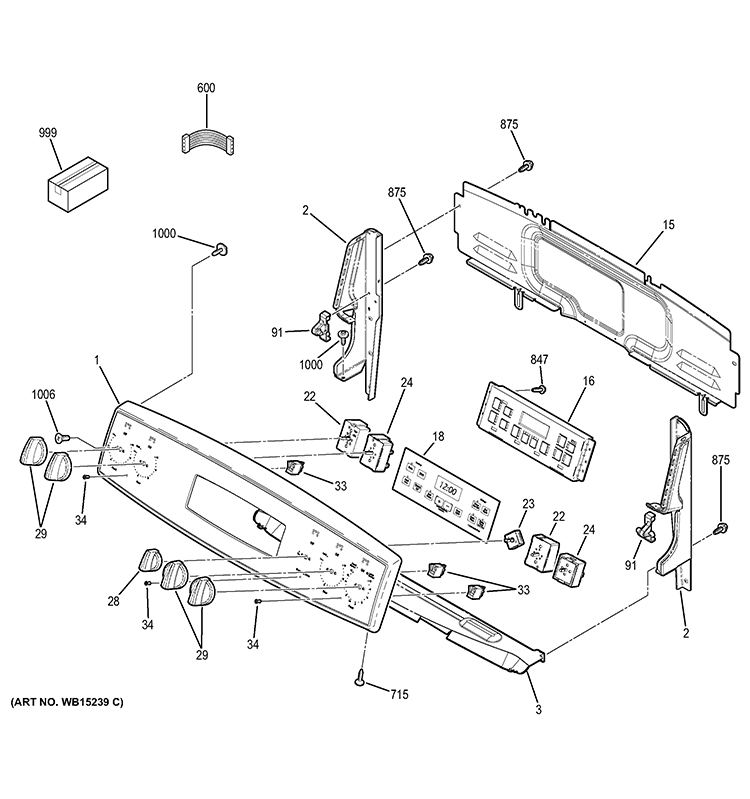CONTROL PANEL Diagram and Parts List for JB640SF1SS  General Electric Range