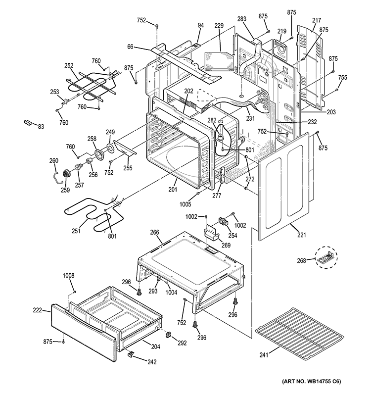 BODY PARTS Diagram and Parts List for JB640SF1SS  General Electric Range