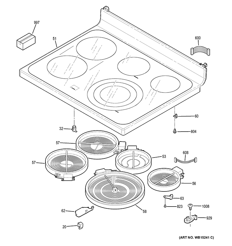 COOKTOP Diagram and Parts List for JB870DF1BB  General Electric Range