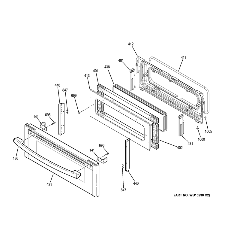 UPPER DOOR Diagram and Parts List for JB870DF1BB  General Electric Range