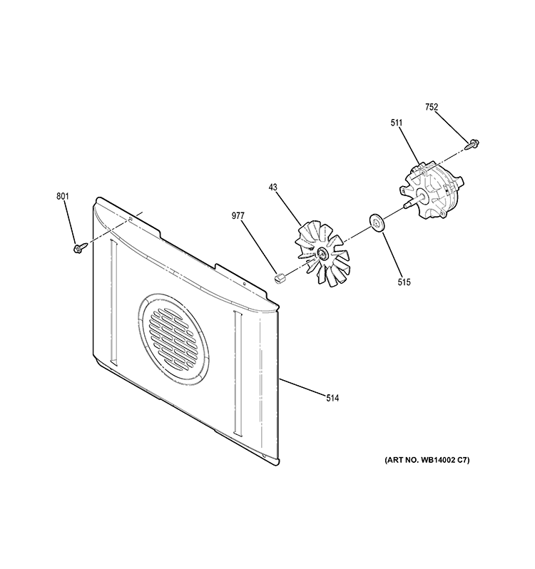 CONVECTION FAN Diagram and Parts List for JB870DF1BB  General Electric Range