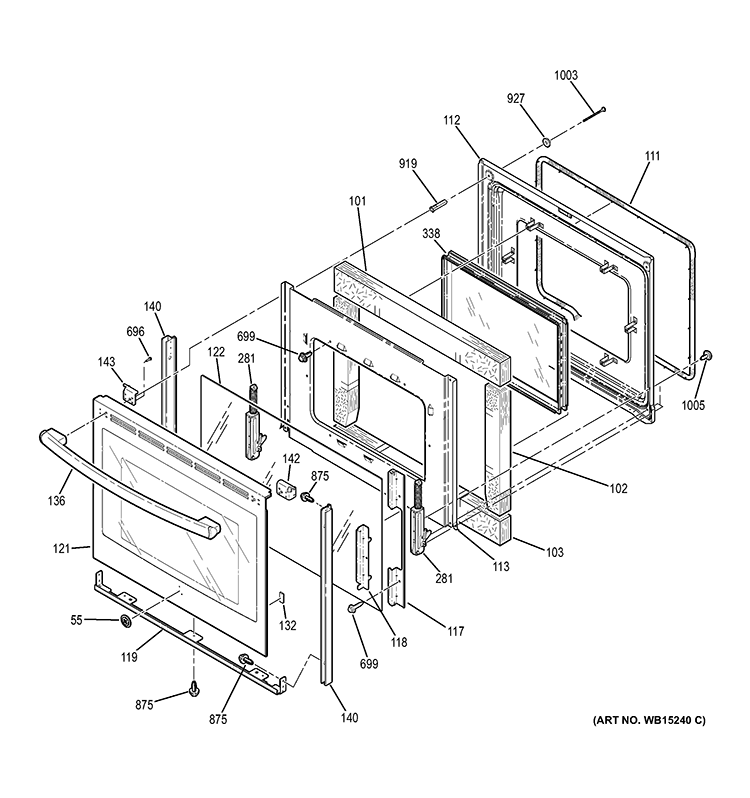 DOOR Diagram and Parts List for JB650EF1ES  General Electric Range
