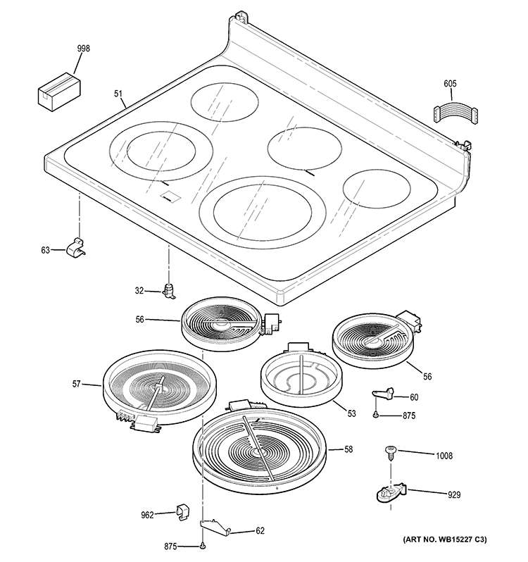 COOKTOP Diagram and Parts List for JB650SIF1SS  General Electric Range