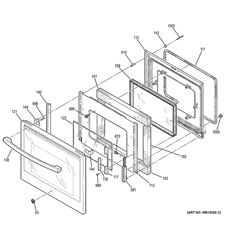 DOOR Diagram and Parts List for PB930TF1WW  General Electric Range
