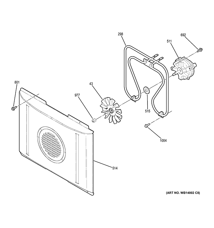 CONVECTION FAN Diagram and Parts List for PCB950SF1SS  General Electric Range