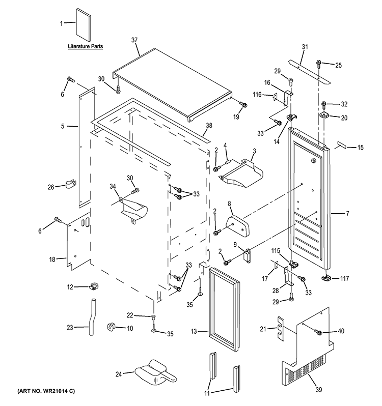 CABINET, LINER & DOOR PARTS Diagram and Parts List for ZDIC150ZBBE  General Electric Ice Maker