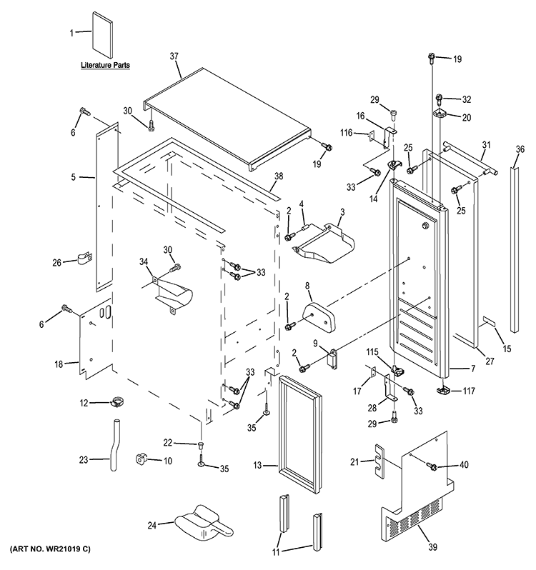 CABINET, LINER & DOOR PARTS Diagram and Parts List for ZDIS150ZSSE  General Electric Ice Maker
