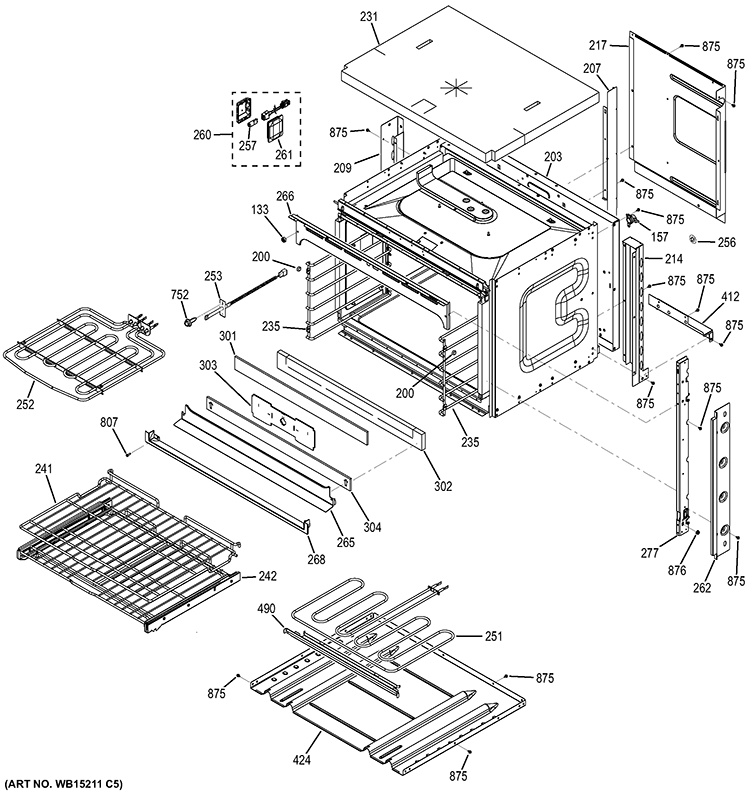 BODY PARTS Diagram and Parts List for PK7000SF1SS  General Electric Wall Oven