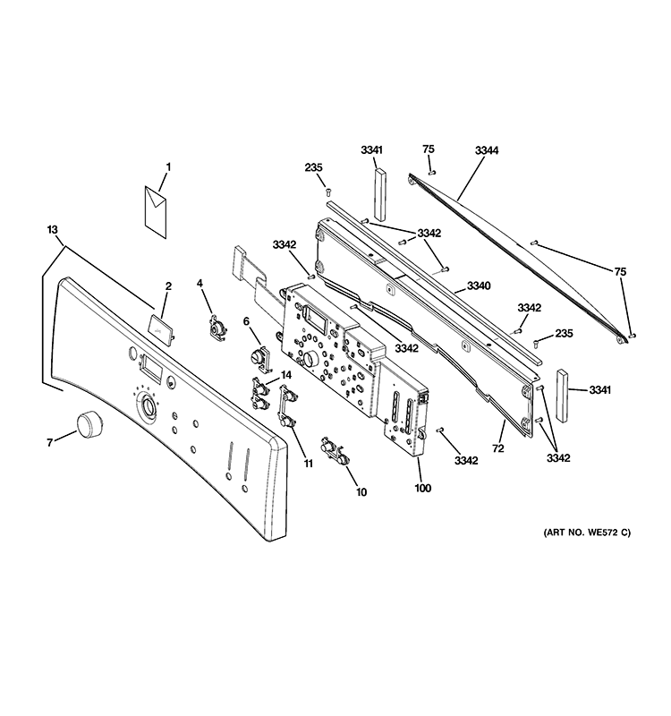 CONTROL PANEL Diagram and Parts List for GFDN120ED1WW  General Electric Dryer