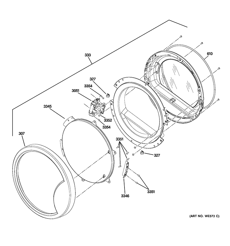 DOOR Diagram and Parts List for GFDN120ED1WW  General Electric Dryer