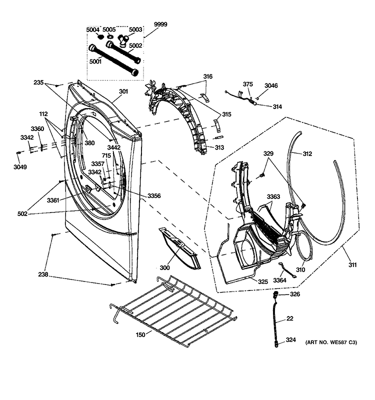 FRONT PANEL Diagram and Parts List for GFDS140ED1WW  General Electric Dryer