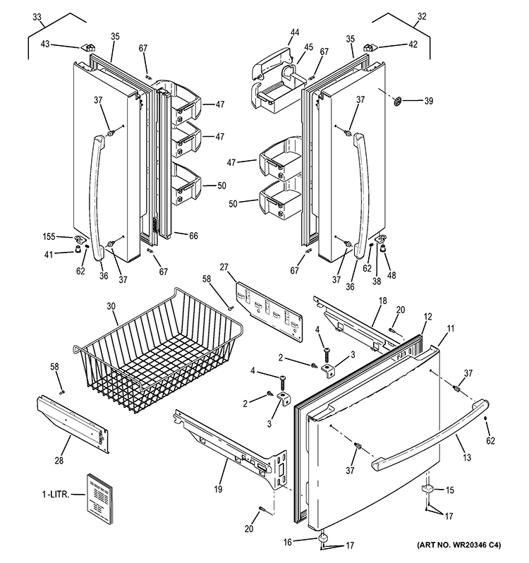 DOORS Diagram and Parts List for GNS22EGEAFWW  General Electric Refrigerator