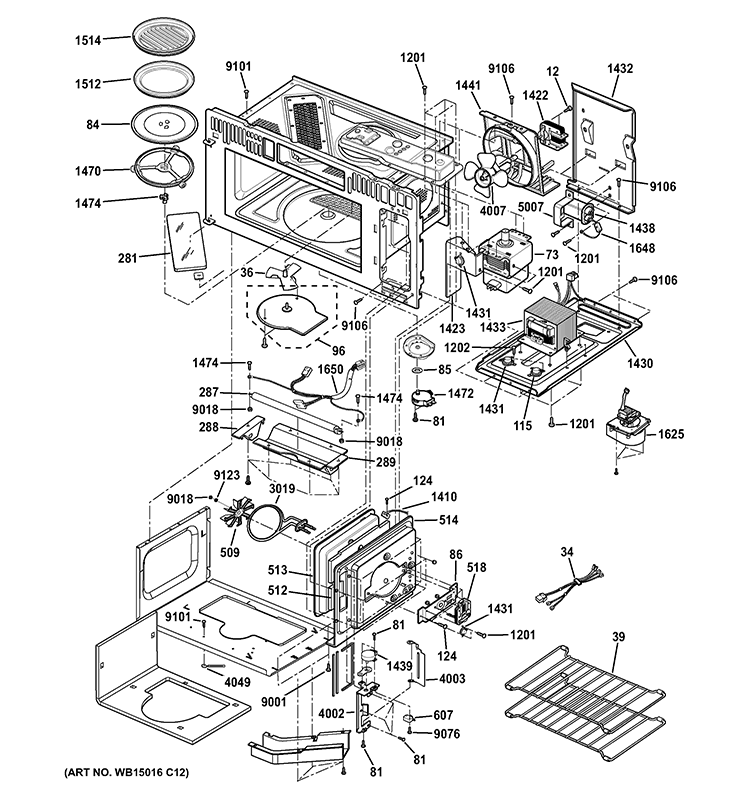 INTERIOR PARTS 1 Diagram and Parts List for PSA9240DF1WW  General Electric Microwave