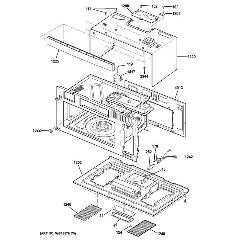 OVEN CAVITY PARTS Diagram and Parts List for PVM9179DF1WW  General Electric Microwave