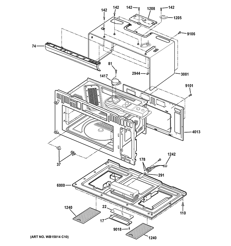 OVEN CAVITY PARTS Diagram and Parts List for PSA9120DF1WW  General Electric Microwave