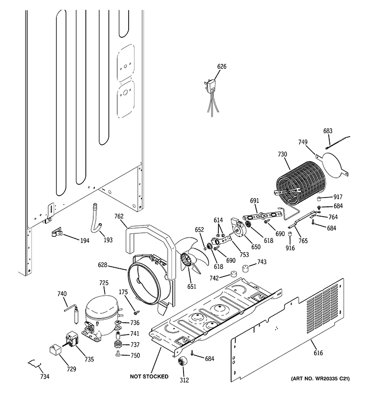 MACHINE COMPARTMENT Diagram and Parts List for ABE20EGEBRWS  General Electric Refrigerator