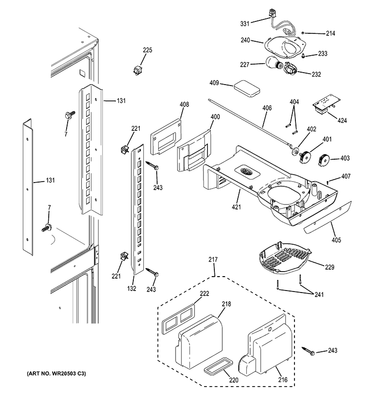 FRESH FOOD SECTION Diagram and Parts List for GBE20ETEBRWW  General Electric Refrigerator