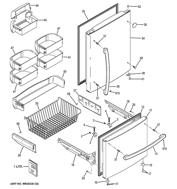 DOORS Diagram and Parts List for GDE20ESEARSS  General Electric Refrigerator