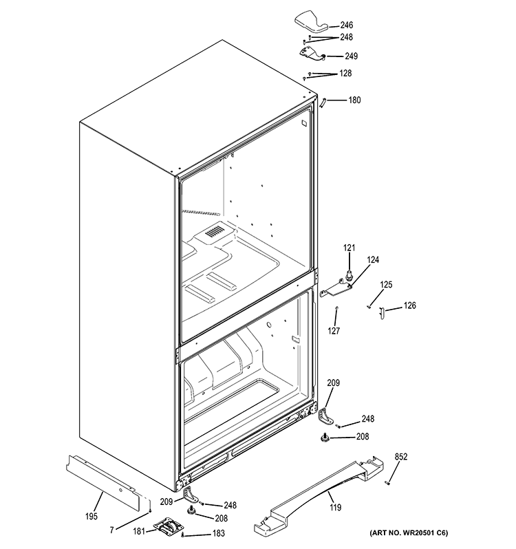 CASE PARTS Diagram and Parts List for GDE23ESEBRSS  General Electric Refrigerator