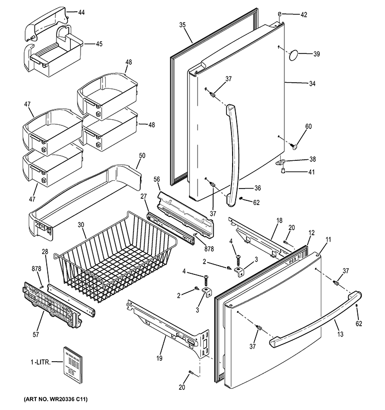 DOORS Diagram and Parts List for GDE23ETEBRWW  General Electric Refrigerator