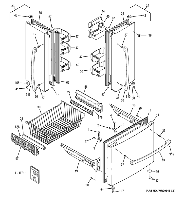 DOORS Diagram and Parts List for GNS22ESEBFSS  General Electric Refrigerator