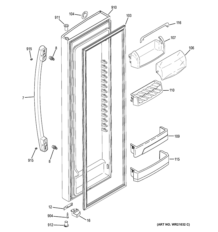 FRESH FOOD DOOR Diagram and Parts List for GSE23GGEBCBB  General Electric Refrigerator
