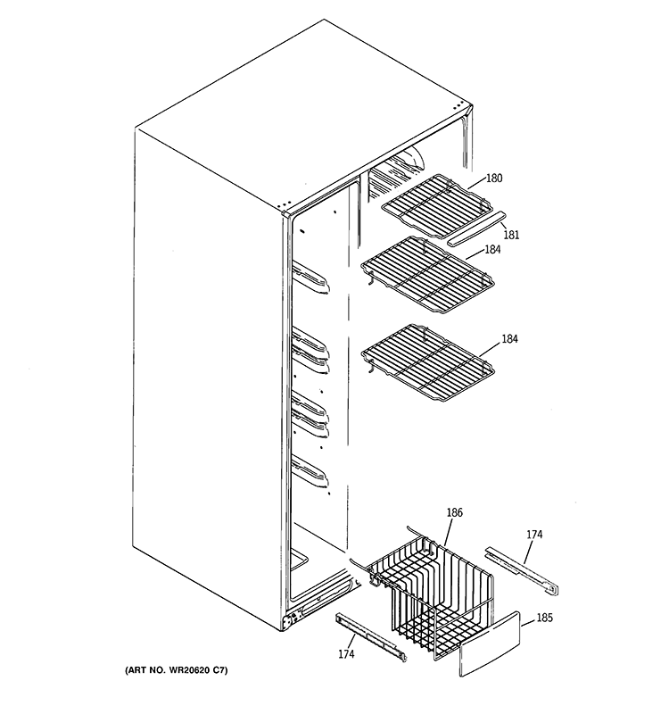 FREEZER SHELVES Diagram and Parts List for GSE23GGEBCWW  General Electric Refrigerator