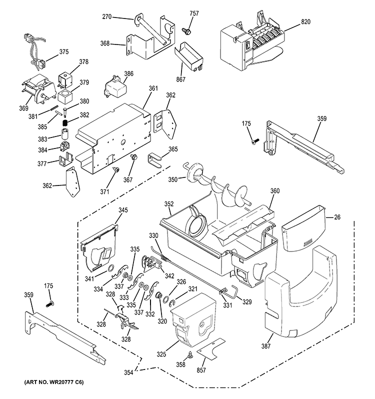 ICE MAKER & DISPENSER Diagram and Parts List for GSE23GGEBCWW  General Electric Refrigerator