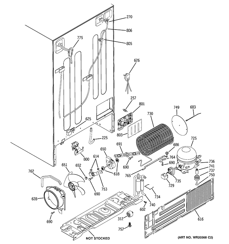 SEALED SYSTEM & MOTHER BOARD Diagram and Parts List for GSE23GGEBCWW  General Electric Refrigerator