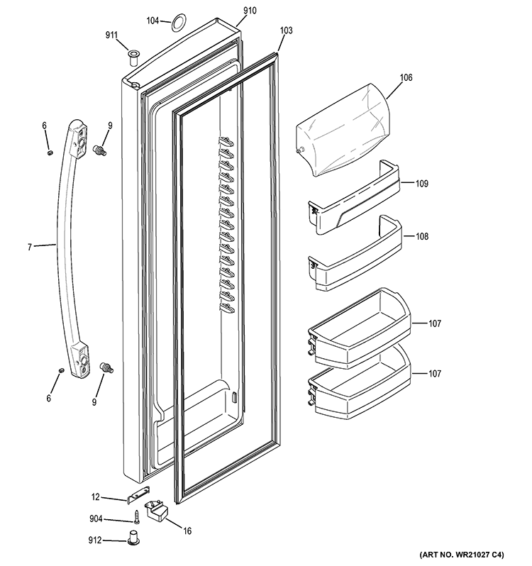 FRESH FOOD DOOR Diagram and Parts List for GSE23GSECCSS  General Electric Refrigerator