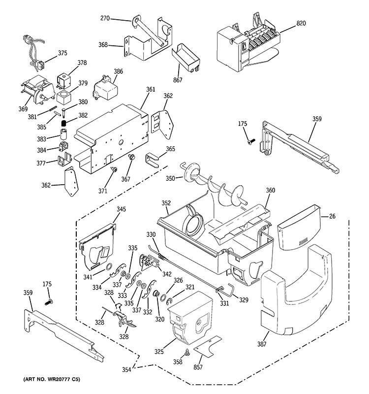 ICE MAKER & DISPENSER Diagram and Parts List for GSE23GSECCSS  General Electric Refrigerator