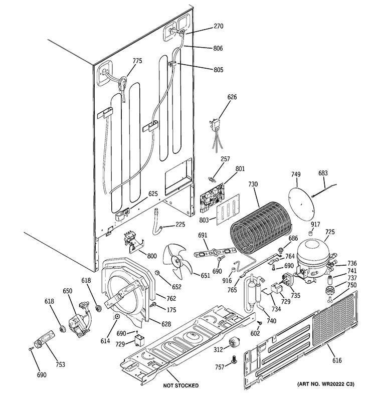 SEALED SYSTEM & MOTHER BOARD Diagram and Parts List for GSE26GGEBCWW  General Electric Refrigerator